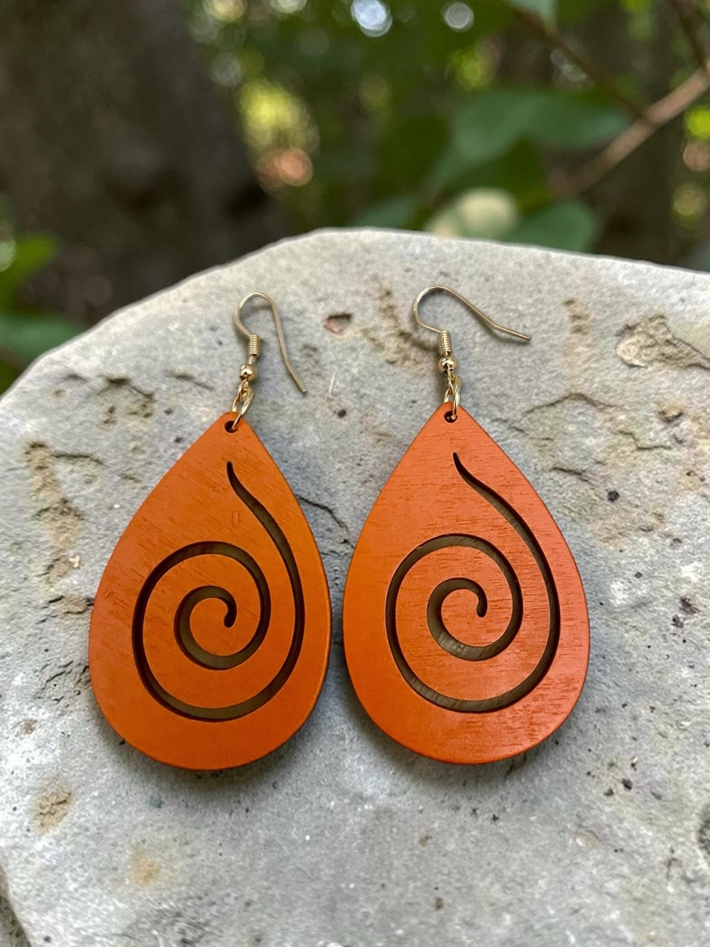 Orange Wooden Dangling Statement
Earrings